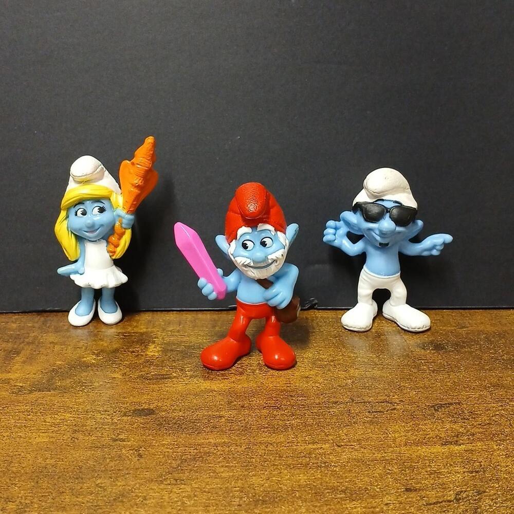 Smurf Toy Figure Lot, Papa, Smooth, & Smurfette, Peyo 2013, McDonalds